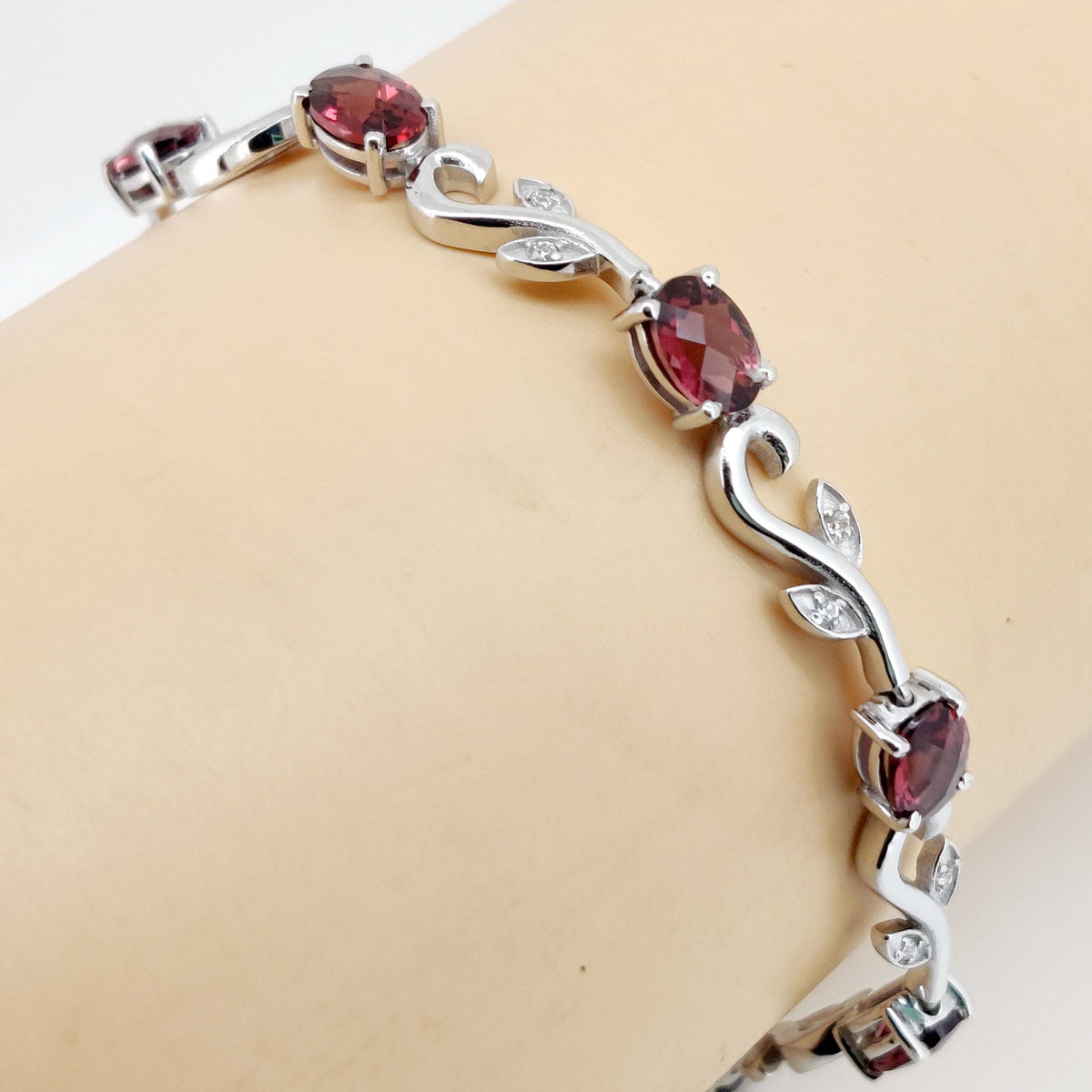 Garnet Bracelet: Sterling Silver January Birthstone, Mozambique Garnet Jewelry