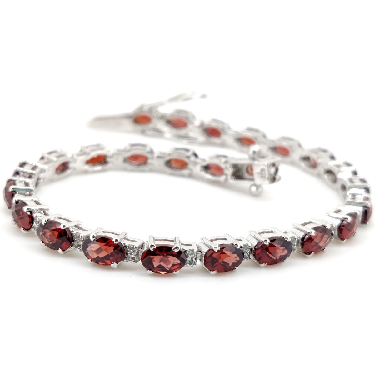 Oval Garnet Tennis Bracelet, Sterling Silver, January Birthstone, Minimalist Jewelry