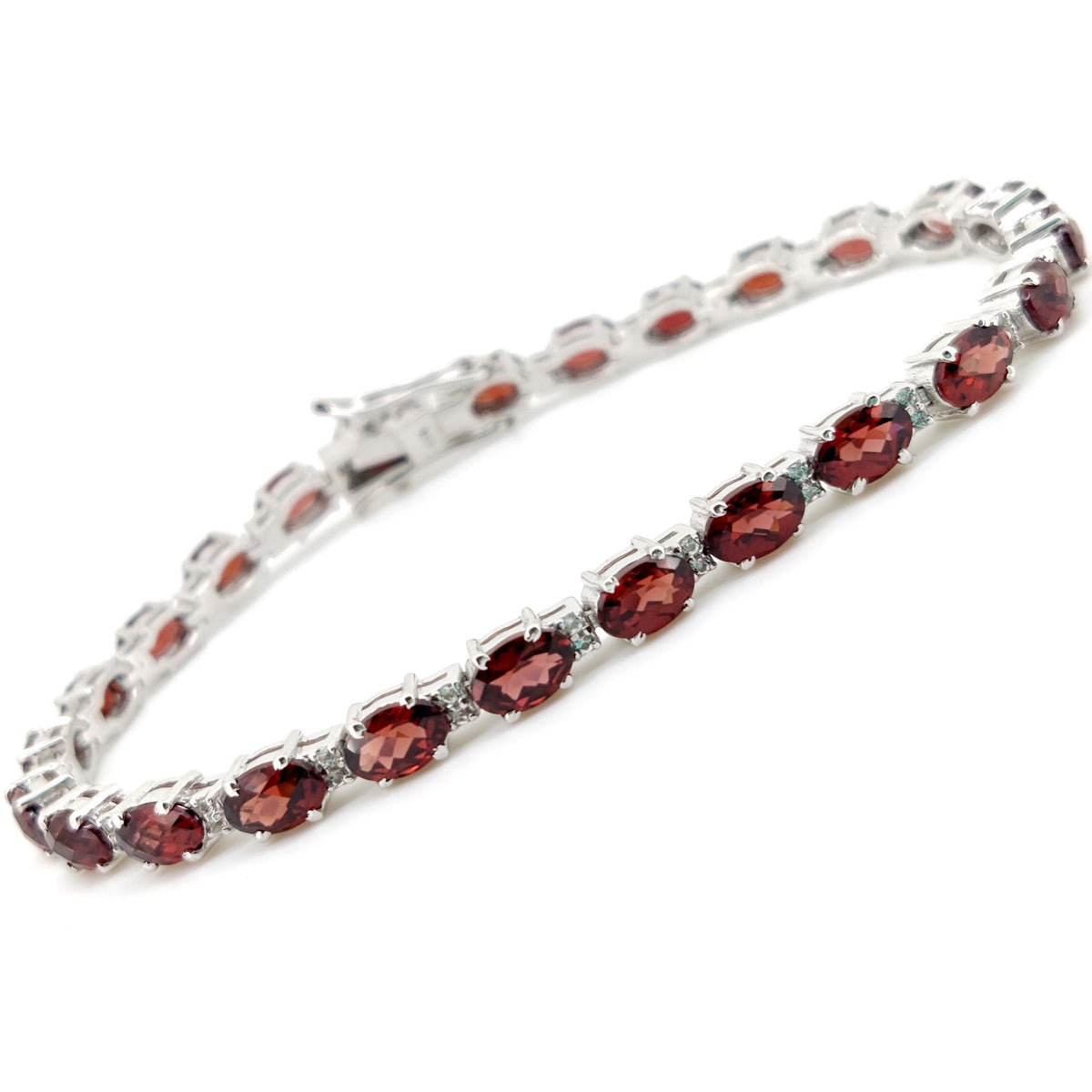 Oval Garnet Tennis Bracelet, Sterling Silver, January Birthstone, Minimalist Jewelry