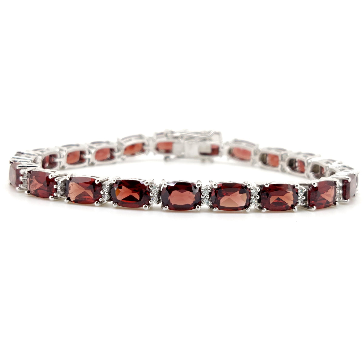 Natural Red Garnet Tennis Bracelet, 925 Sterling Silver, Cushion Cut, January Birthstone