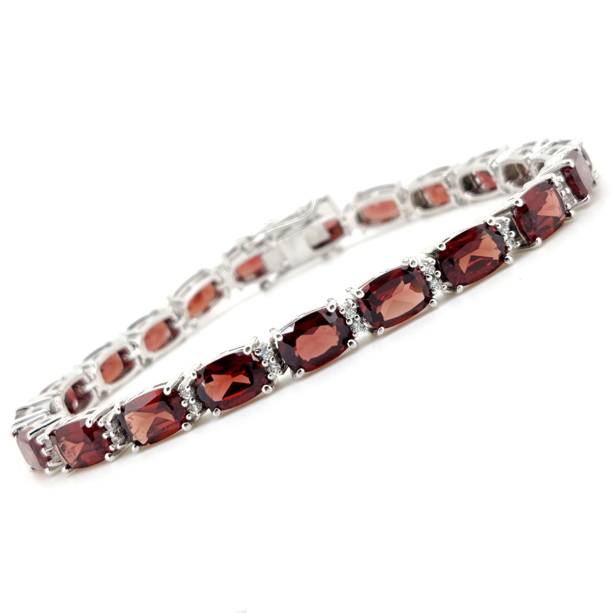 Natural Red Garnet Tennis Bracelet, 925 Sterling Silver, Cushion Cut, January Birthstone