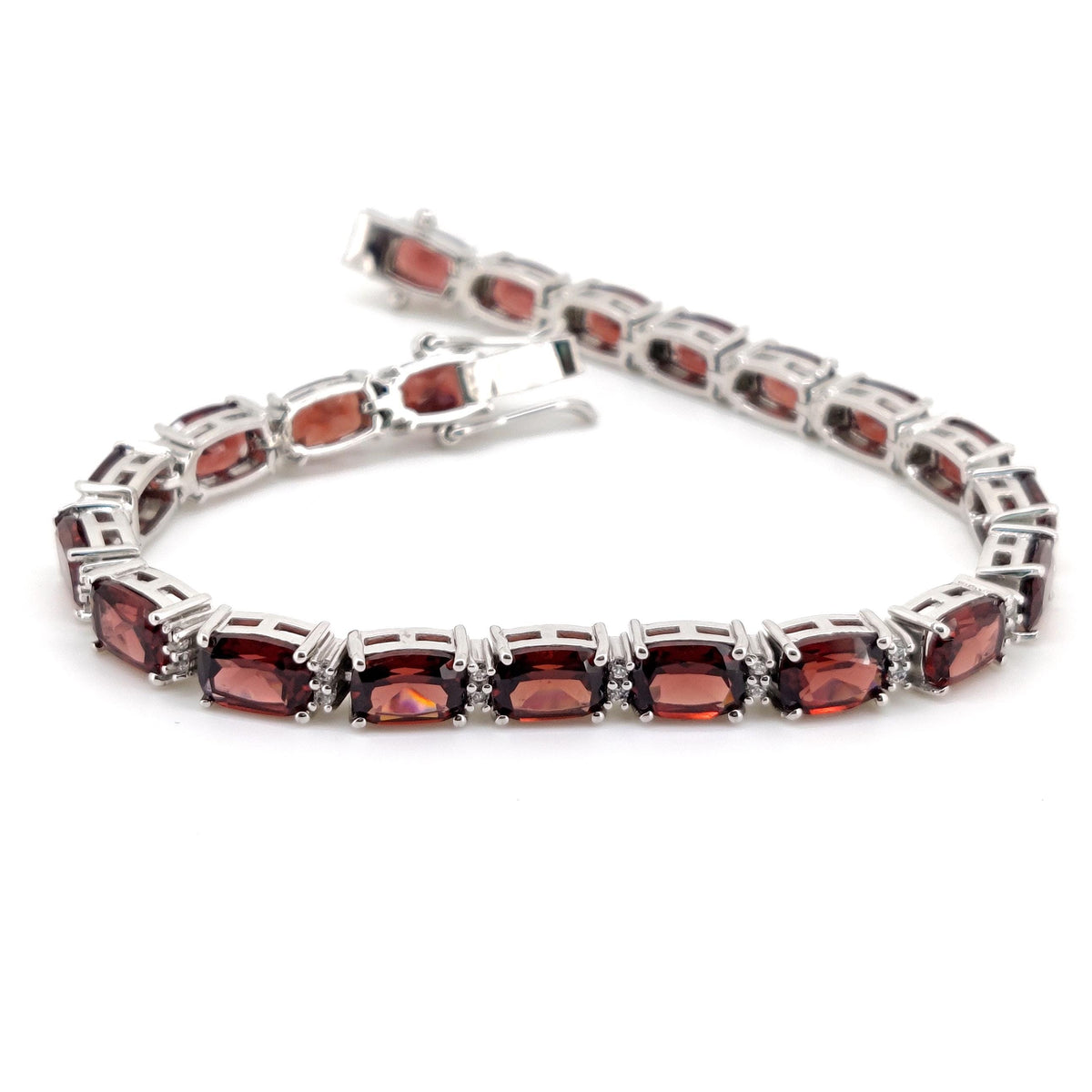Natural Red Garnet Tennis Bracelet, 925 Sterling Silver, Cushion Cut, January Birthstone