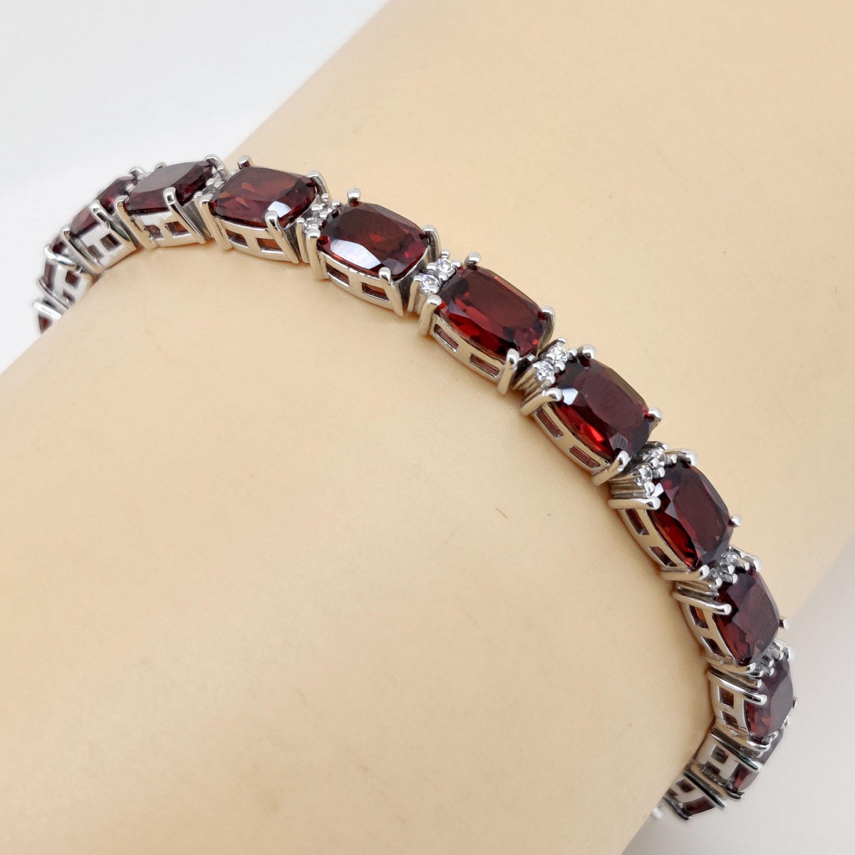 Natural Red Garnet Tennis Bracelet, 925 Sterling Silver, Cushion Cut, January Birthstone
