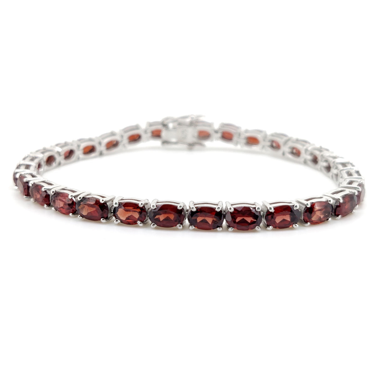 Oval Garnet Tennis Bracelet, 925 Sterling Silver, January Birthstone, Red Gemstone