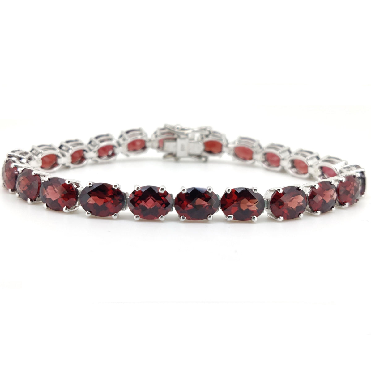 Garnet Tennis Bracelet, Sterling Silver, January Birthstone, Oval Red Gemstone Fine Jewelry