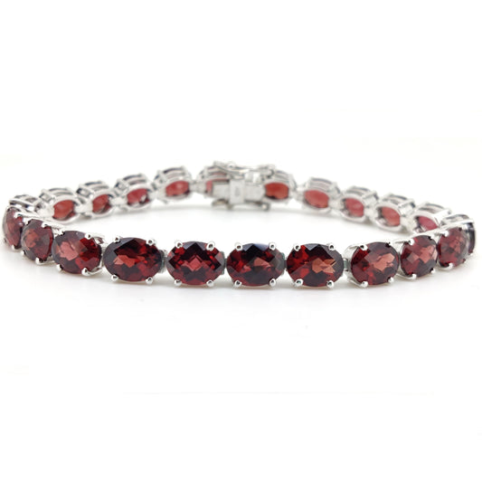 Garnet Tennis Bracelet, Sterling Silver, January Birthstone, Oval Red Gemstone Fine Jewelry