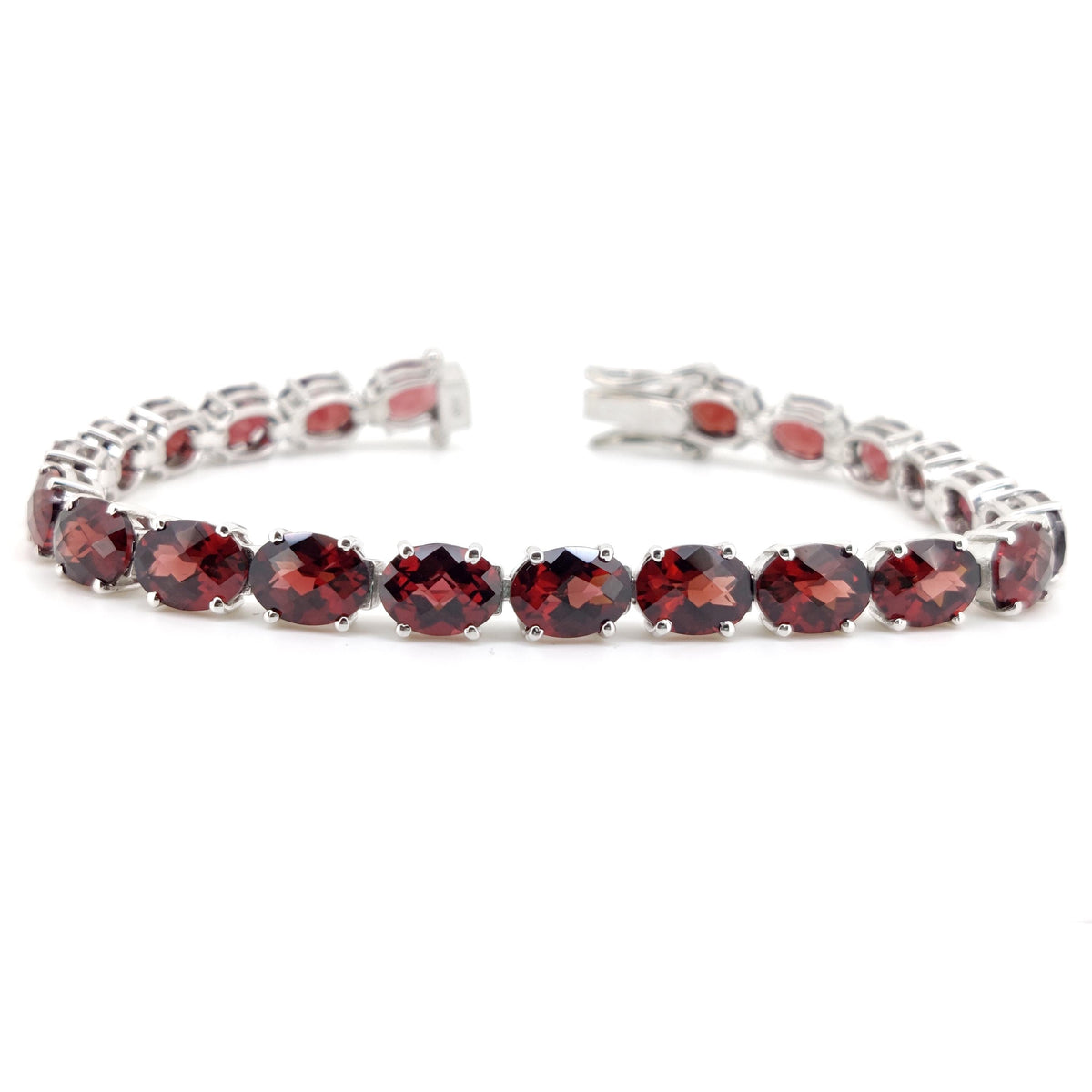 Garnet Tennis Bracelet, Sterling Silver, January Birthstone, Oval Red Gemstone Fine Jewelry