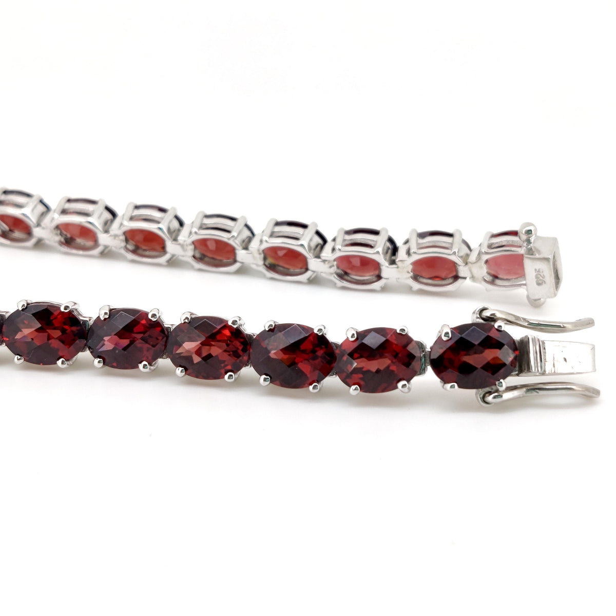 Garnet Tennis Bracelet, Sterling Silver, January Birthstone, Oval Red Gemstone Fine Jewelry
