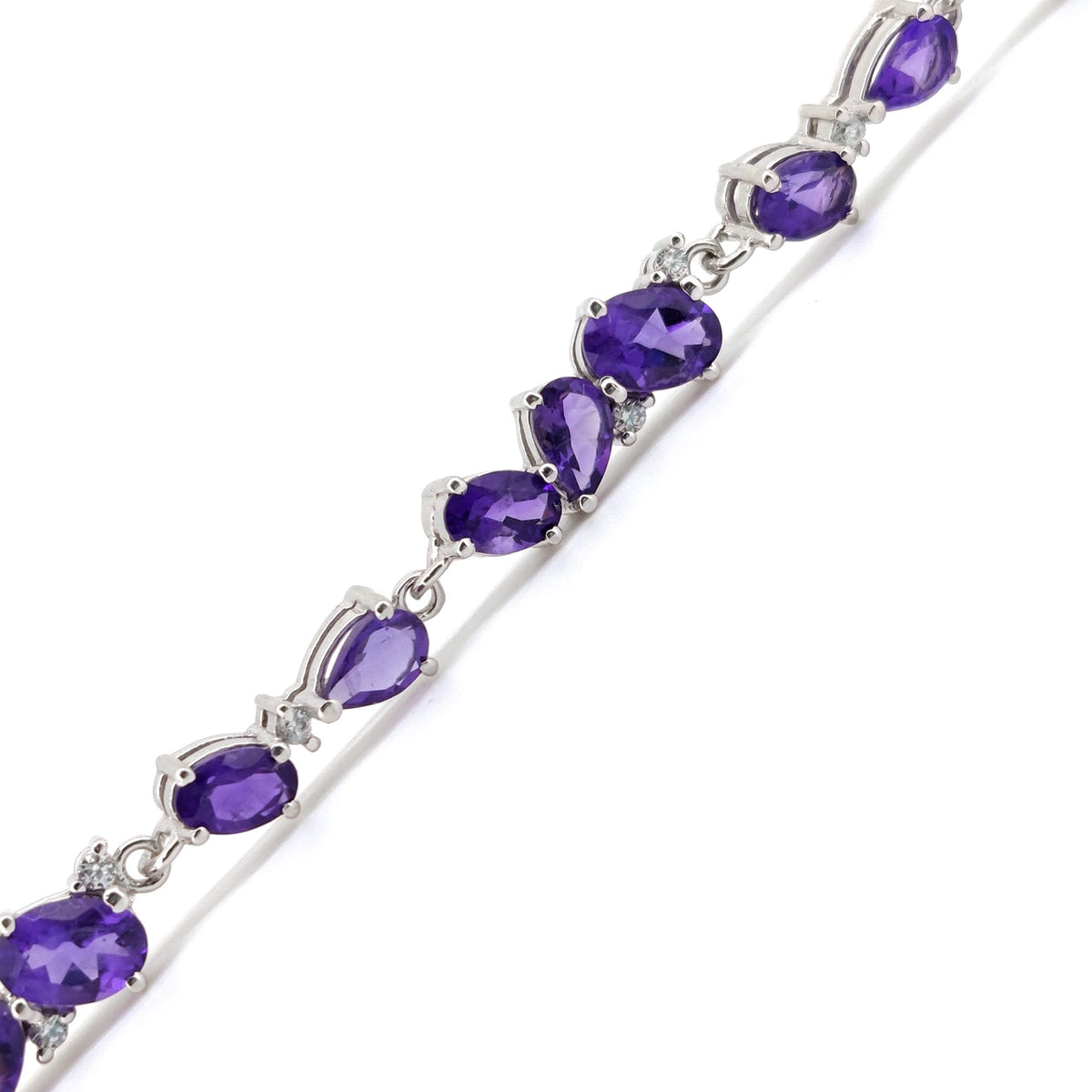 Natural Amethyst Tennis Bracelet, 925 Sterling Silver, Oval Pear Gemstones, February Birthstone