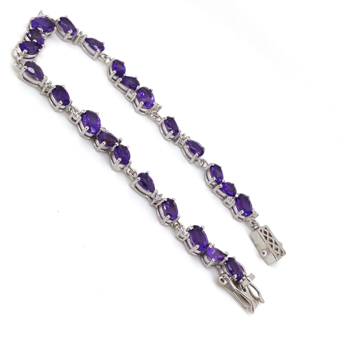 Natural Amethyst Tennis Bracelet, 925 Sterling Silver, Oval Pear Gemstones, February Birthstone