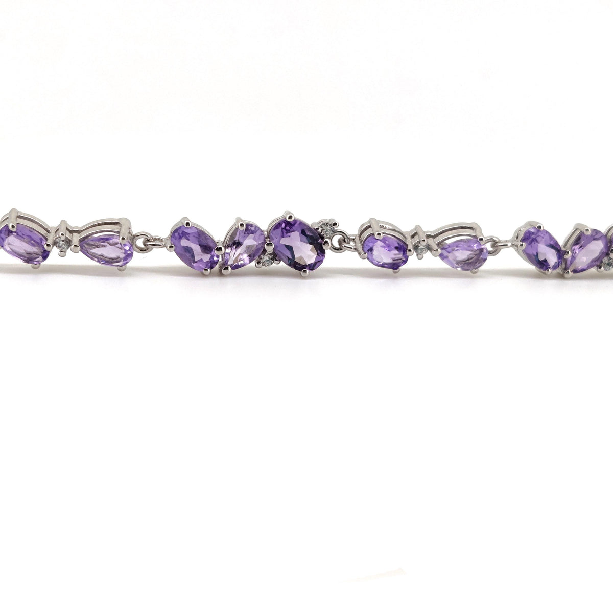 Natural Amethyst Tennis Bracelet, Sterling Silver, Oval Pear Gemstones, February Birthstone