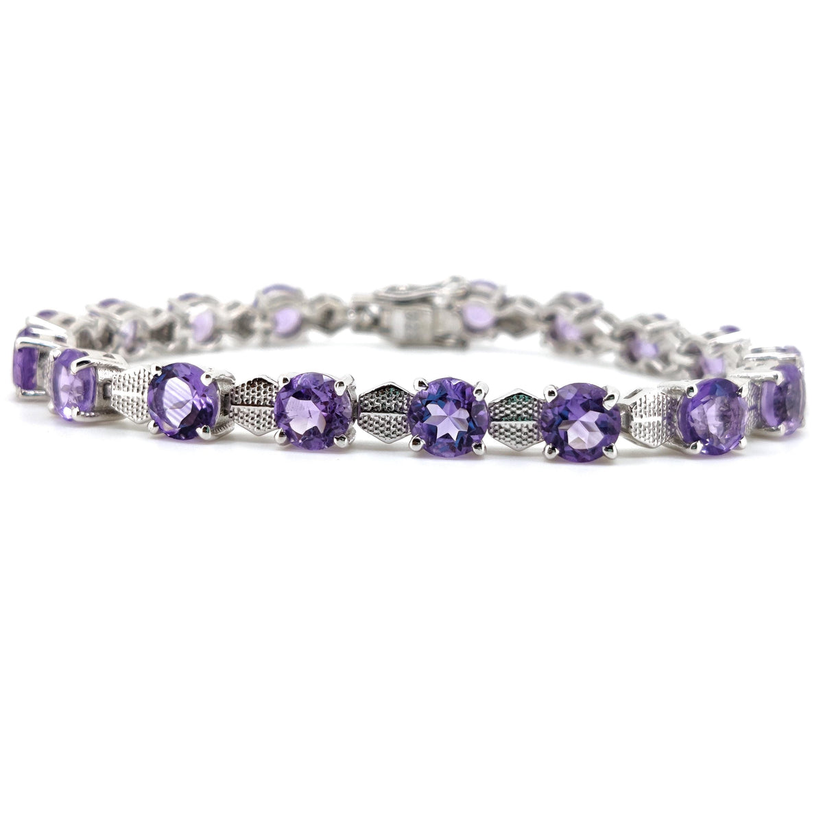 Natural Amethyst Tennis Bracelet, 925 Sterling Silver, Round Cut, February Birthstone, Wedding Jewelry