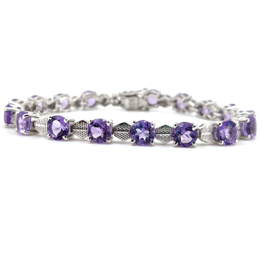 Natural Amethyst Tennis Bracelet, 925 Sterling Silver, Round Cut, February Birthstone, Wedding Jewelry