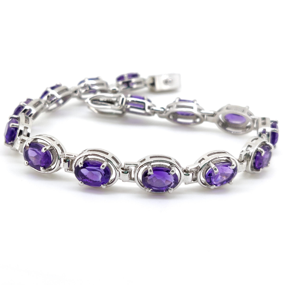 Natural Amethyst Tennis Bracelet, 7x5 mm Oval Sterling Silver, February Birthstone Jewelry