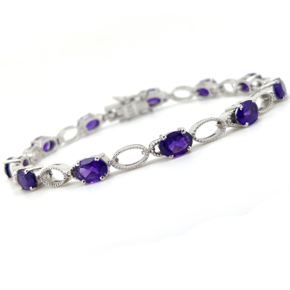7x5mm Oval Amethyst Tennis Bracelet, 925 Sterling Silver, February Birthstone Jewelry, Purple Gemstone Gift