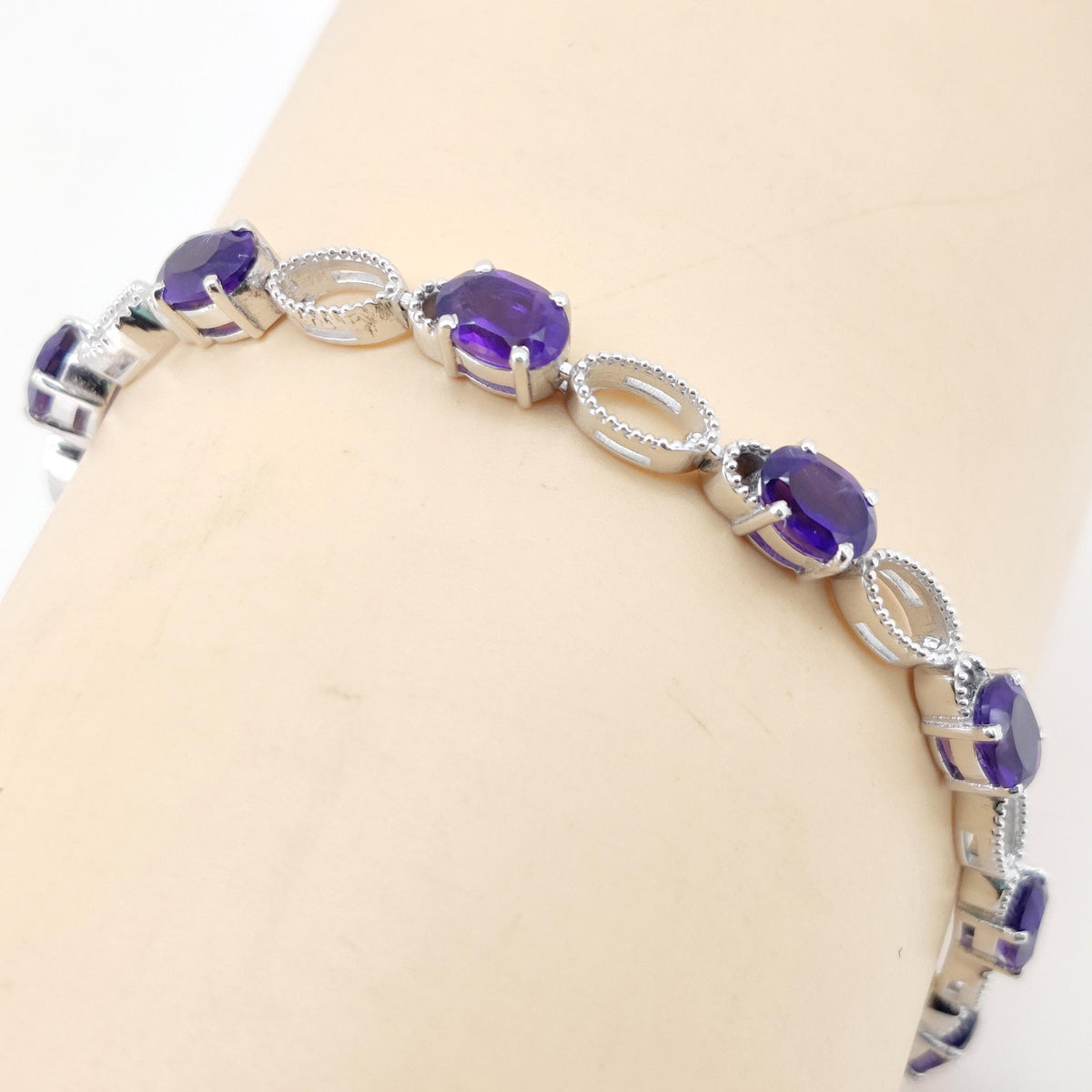 7x5mm Oval Amethyst Tennis Bracelet, 925 Sterling Silver, February Birthstone Jewelry, Purple Gemstone Gift