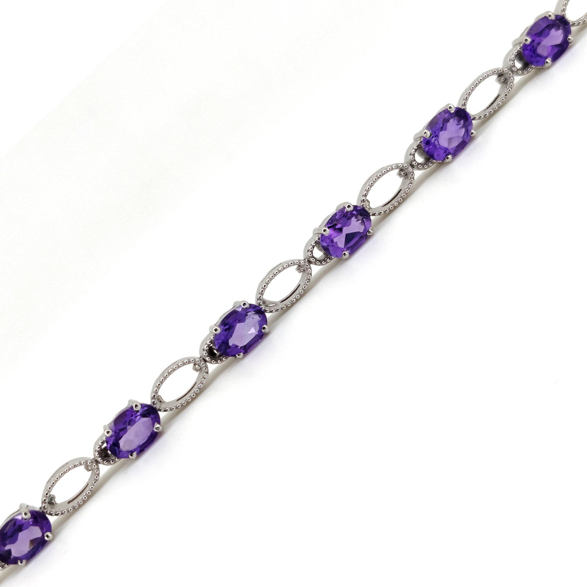 Natural Amethyst Tennis Bracelet, 7x5mm Oval Gemstone, Sterling Silver, February Birthstone