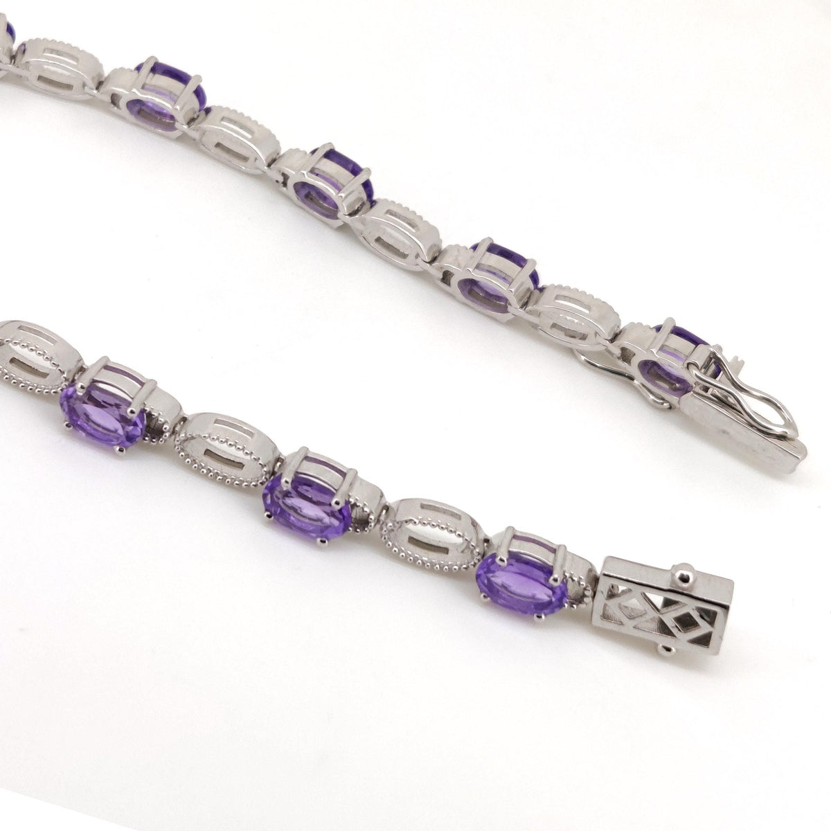 Natural Amethyst Tennis Bracelet, 7x5mm Oval Gemstone, Sterling Silver, February Birthstone