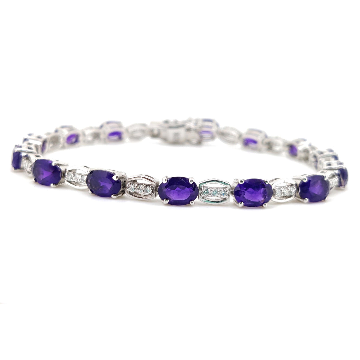 Oval Amethyst Tennis Bracelet, 925 Sterling Silver, February Birthstone, Purple Gemstone Gift