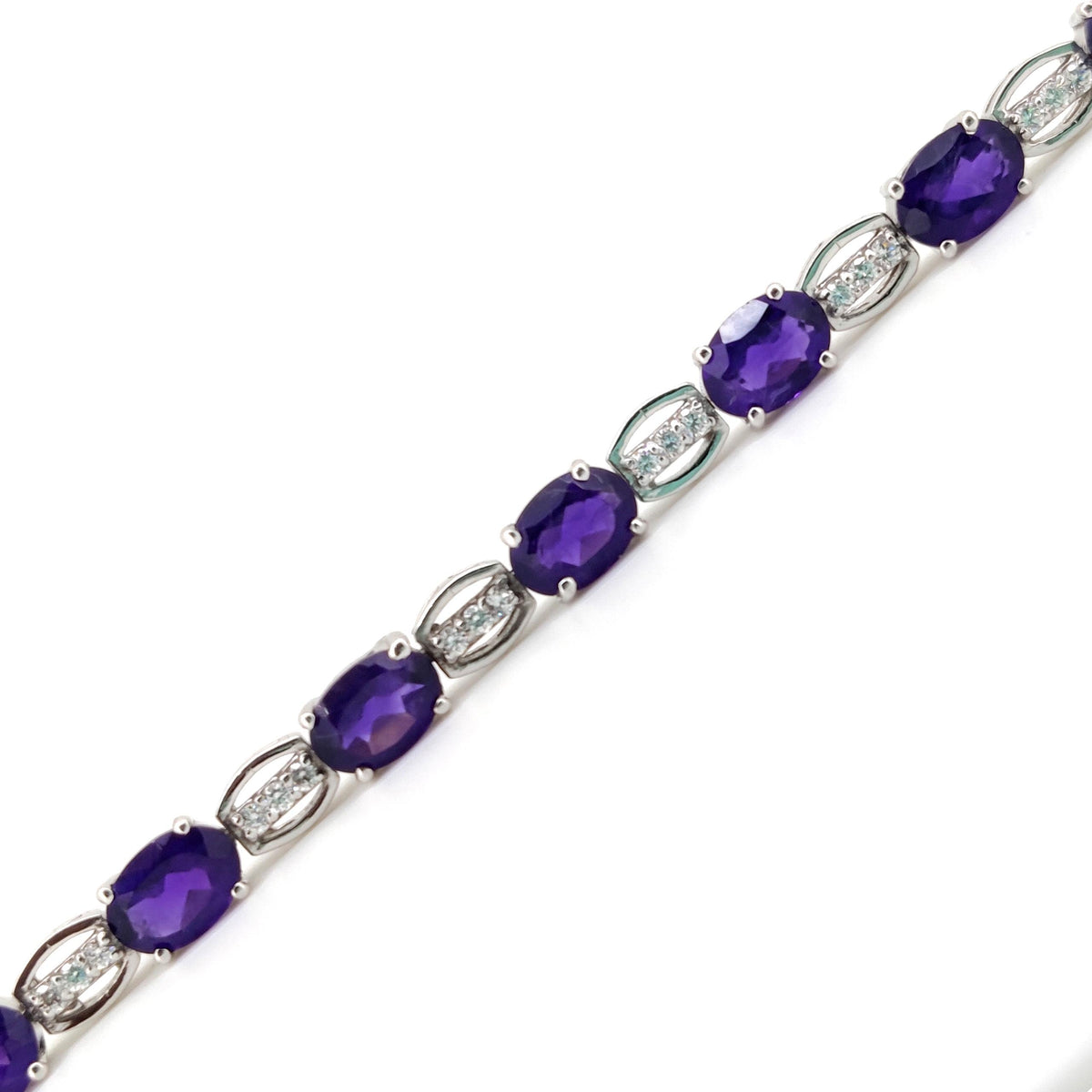 Oval Amethyst Tennis Bracelet, 925 Sterling Silver, February Birthstone, Purple Gemstone Gift