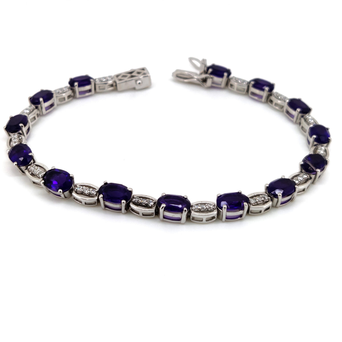 Oval Amethyst Tennis Bracelet, 925 Sterling Silver, February Birthstone, Purple Gemstone Gift