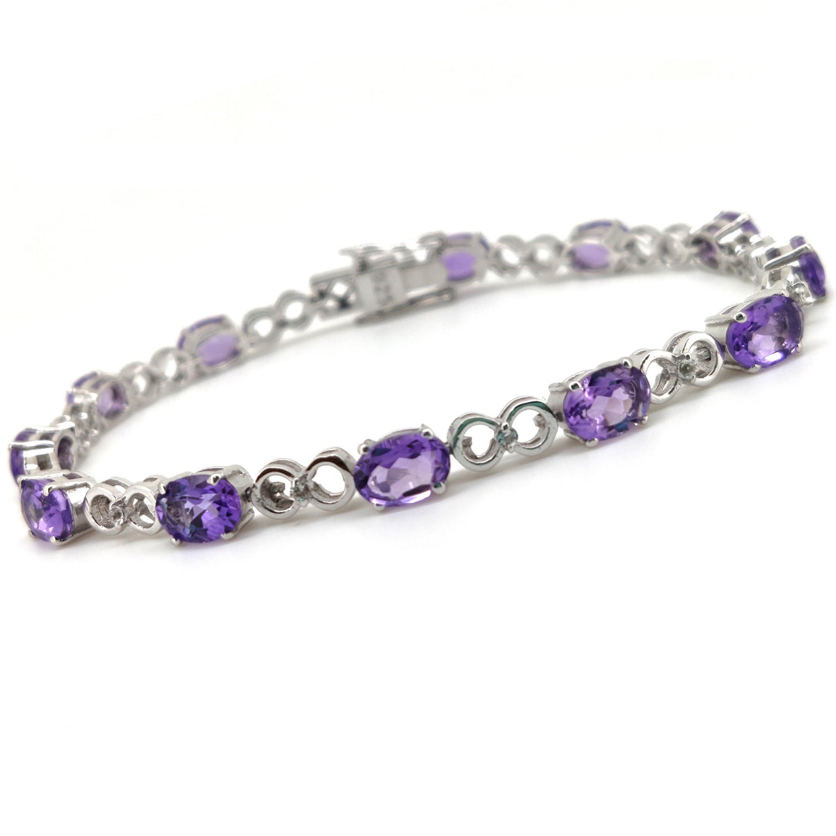 Amethyst Tennis Bracelet, Sterling Silver, Oval Purple Gemstone, February Birthstone Jewelry