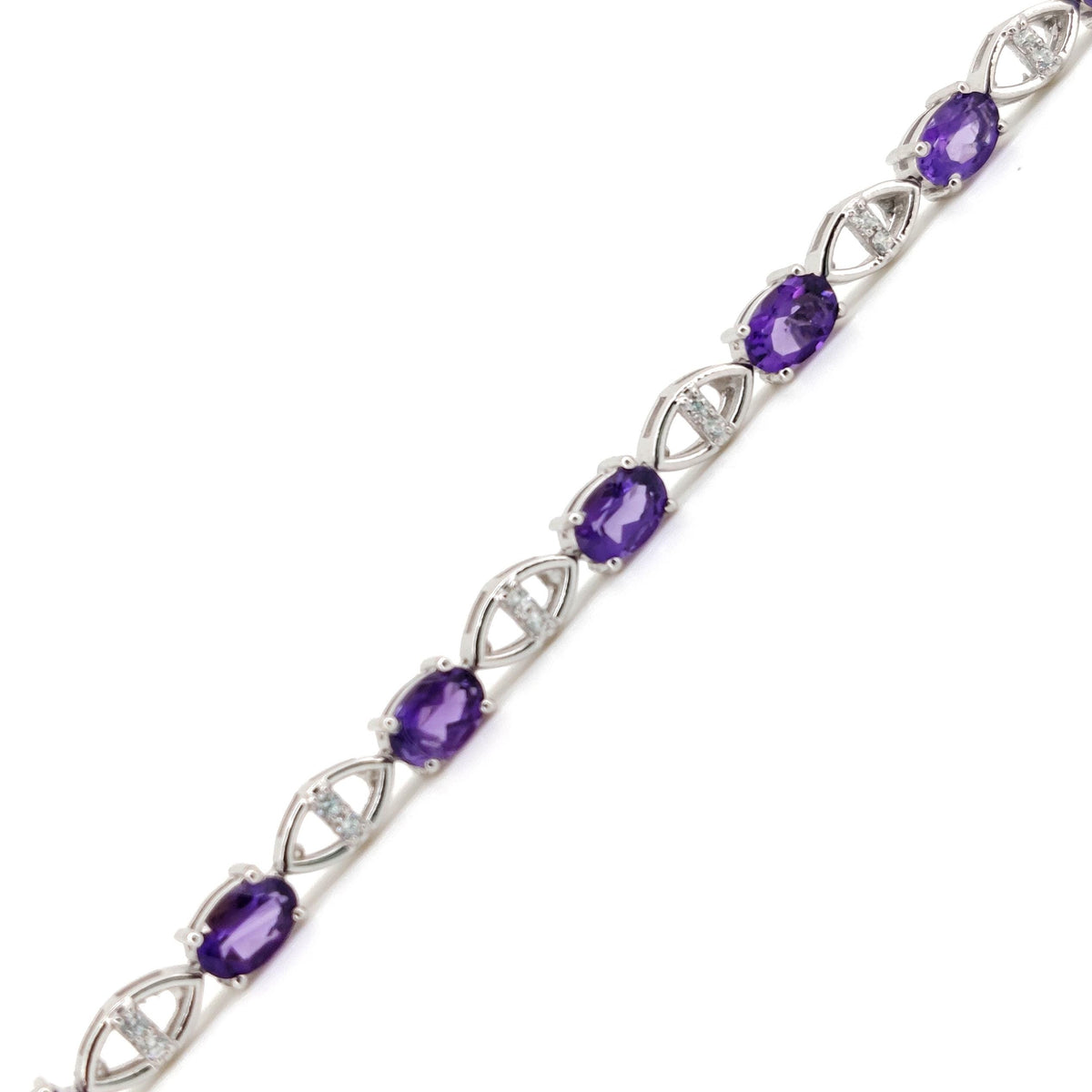 Natural Amethyst Oval Tennis Bracelet, 925 Sterling Silver, February Birthstone