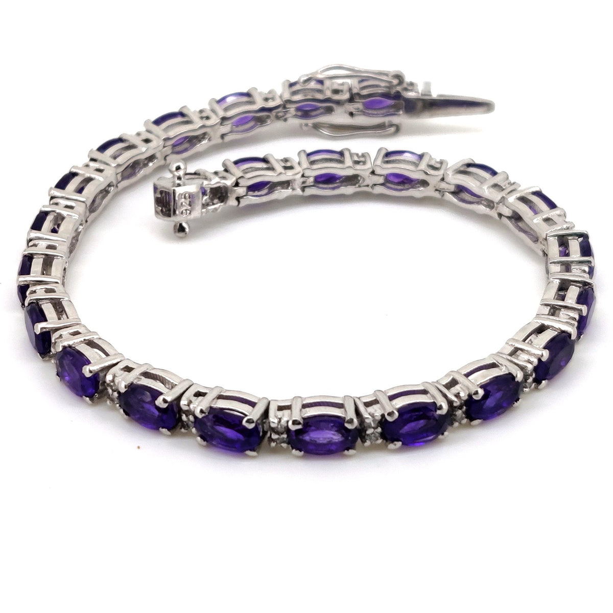Oval Amethyst Tennis Bracelet, 925 Sterling Silver, February Birthstone, Purple Gemstone Jewelry