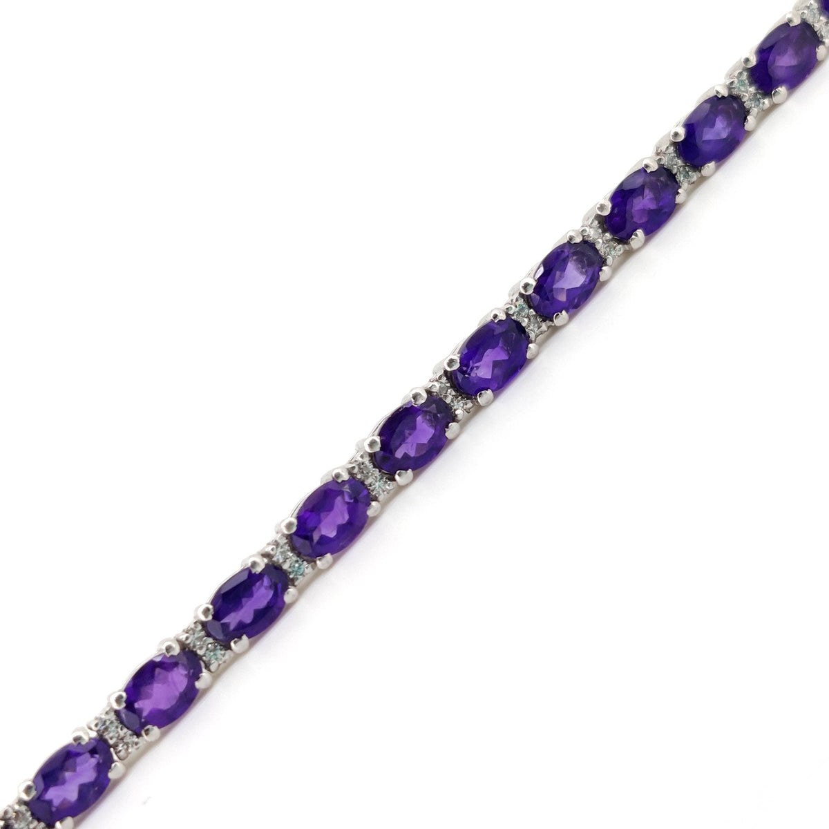 Oval Amethyst Tennis Bracelet, 925 Sterling Silver, February Birthstone, Purple Gemstone Jewelry