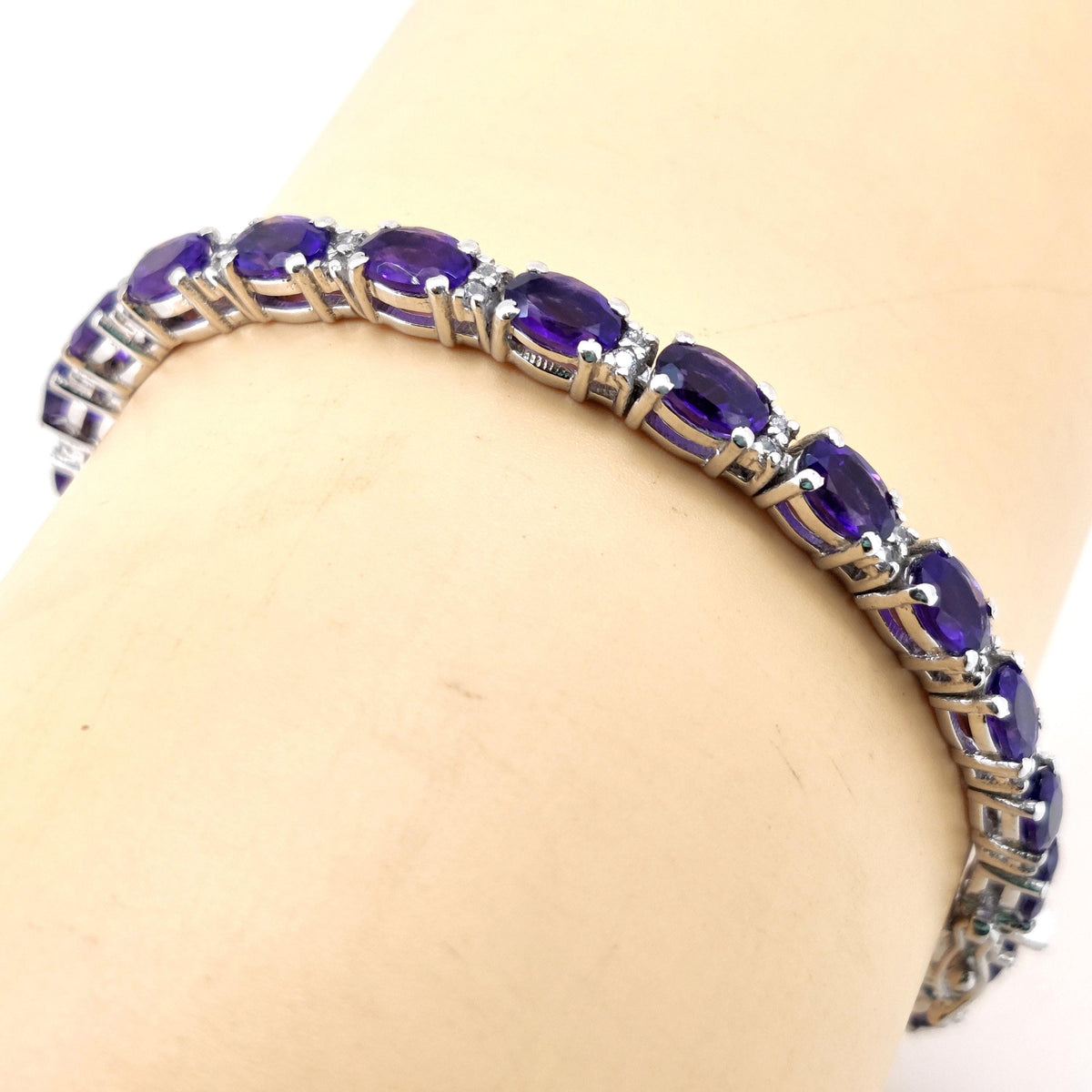 Oval Amethyst Tennis Bracelet, 925 Sterling Silver, February Birthstone, Purple Gemstone Jewelry