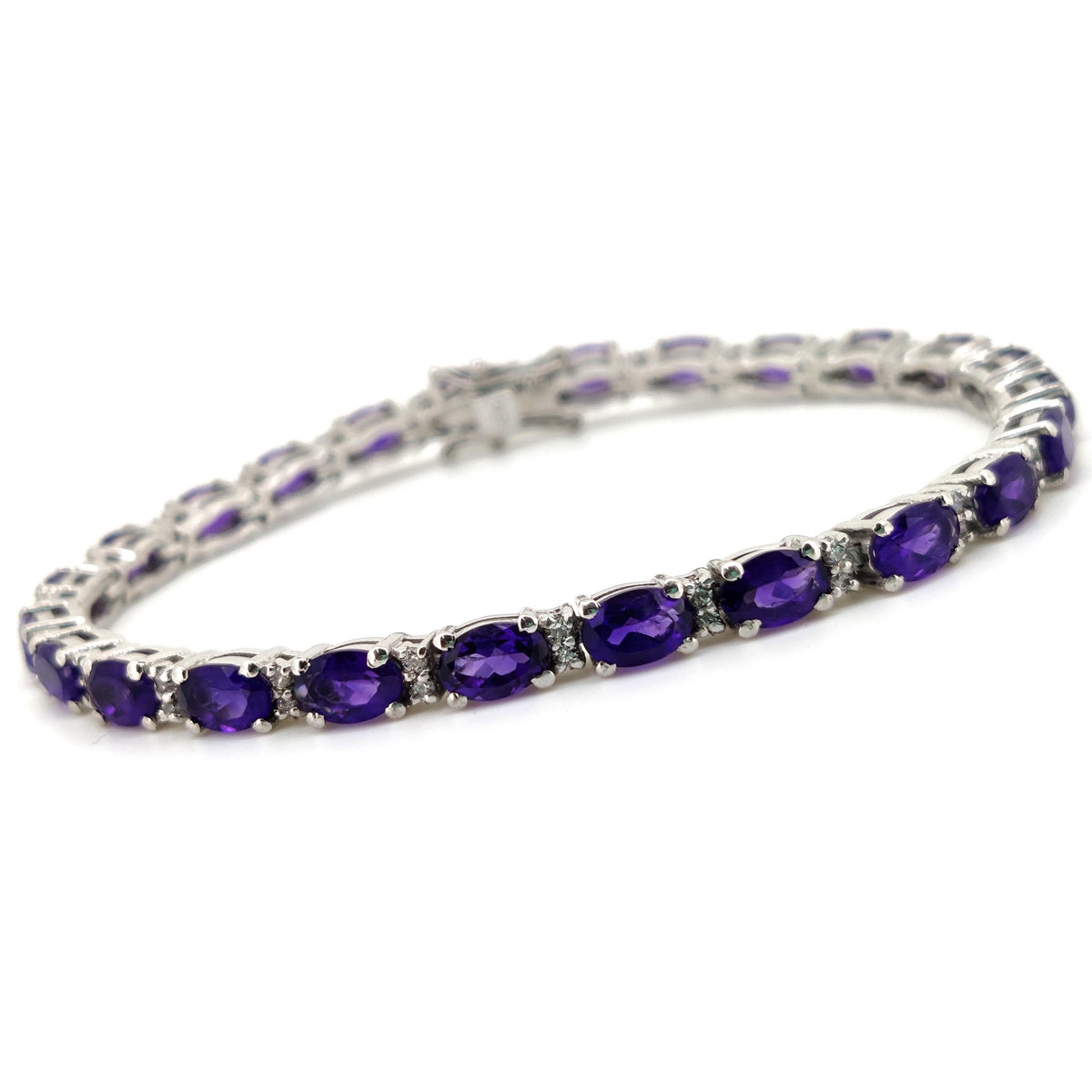 Oval Amethyst Tennis Bracelet, 925 Sterling Silver, February Birthstone, Purple Gemstone Jewelry