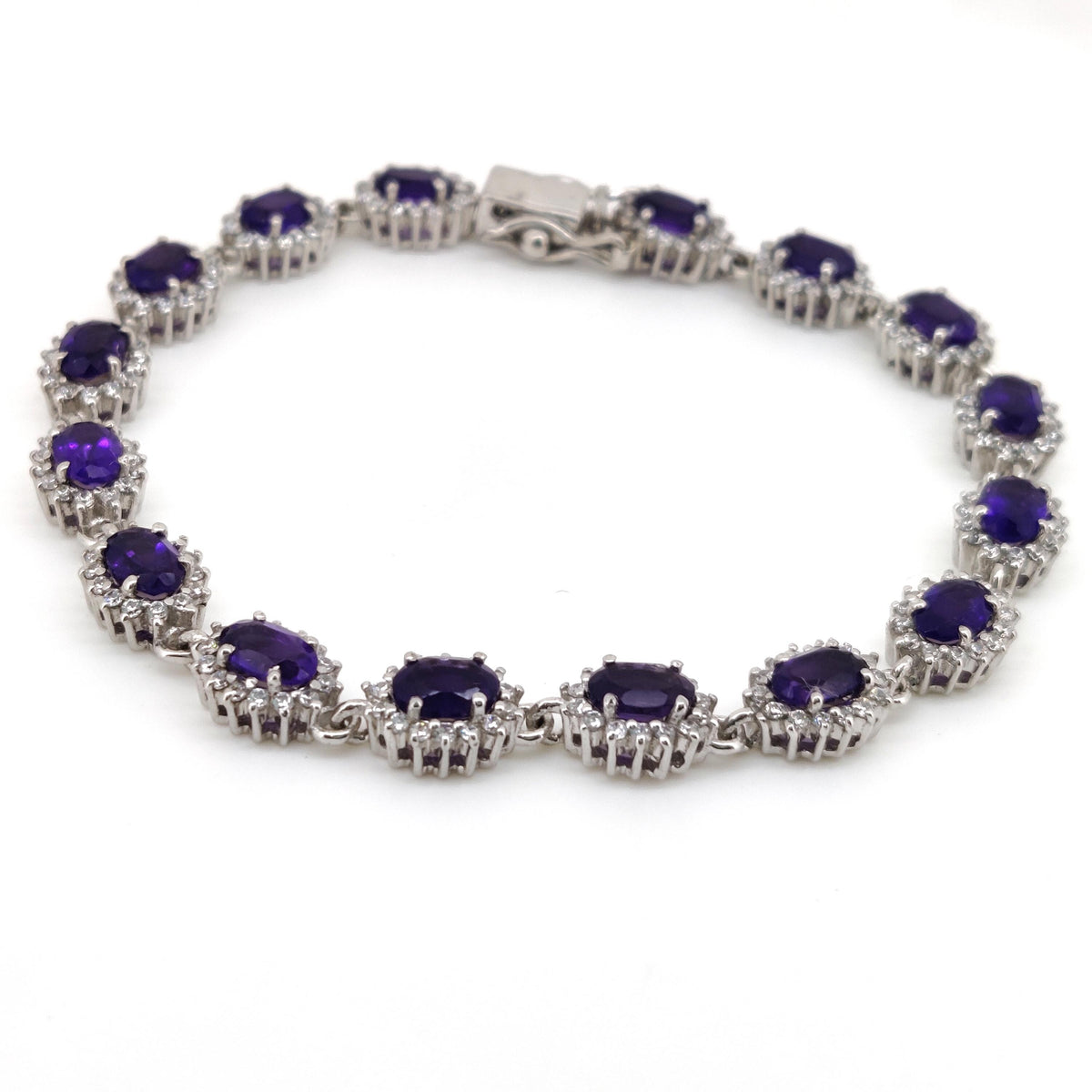 Oval Amethyst Tennis Bracelet, 925 Sterling Silver, February Birthstone Jewelry, Women Gift for Her