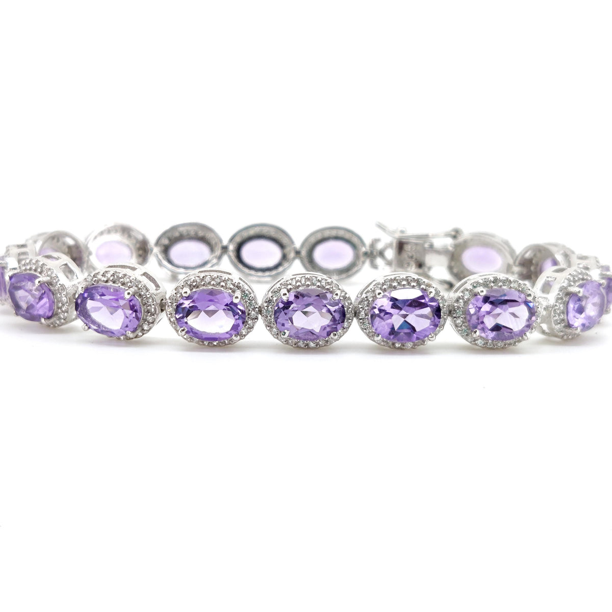 Oval Amethyst Tennis Bracelet, 925 Sterling Silver, February Birthstone, Handmade Jewelry