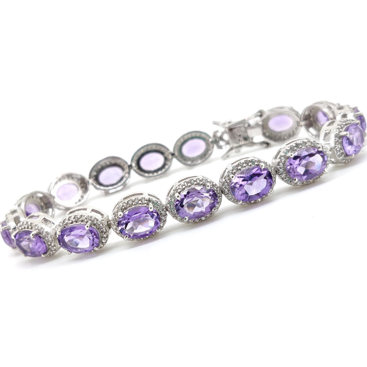 Oval Amethyst Tennis Bracelet, 925 Sterling Silver, February Birthstone, Handmade Jewelry