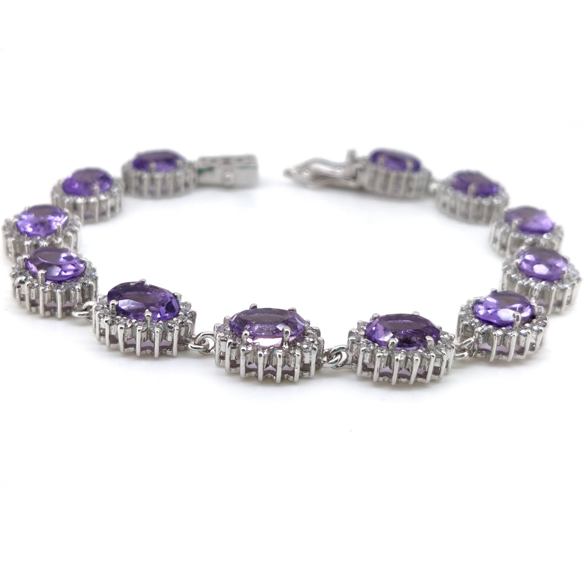 Natural Amethyst Tennis Bracelet, Sterling Silver, 6x8mm Oval Purple Gemstone, February Birthstone, Amethyst Jewelry