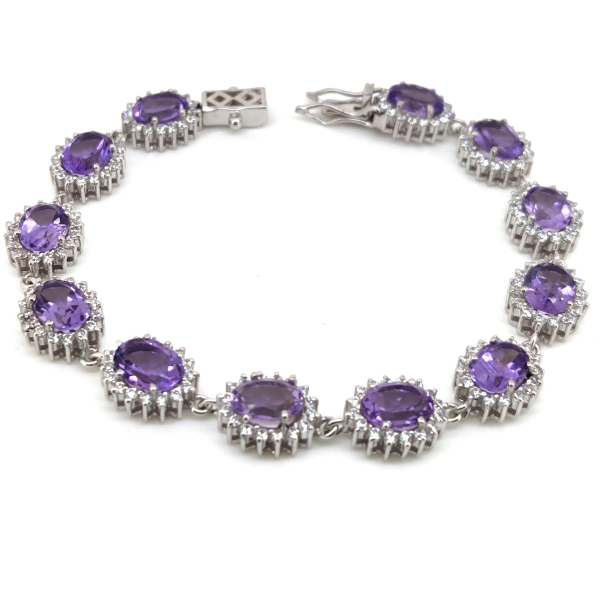 Natural Amethyst Tennis Bracelet, Sterling Silver, 6x8mm Oval Purple Gemstone, February Birthstone, Amethyst Jewelry