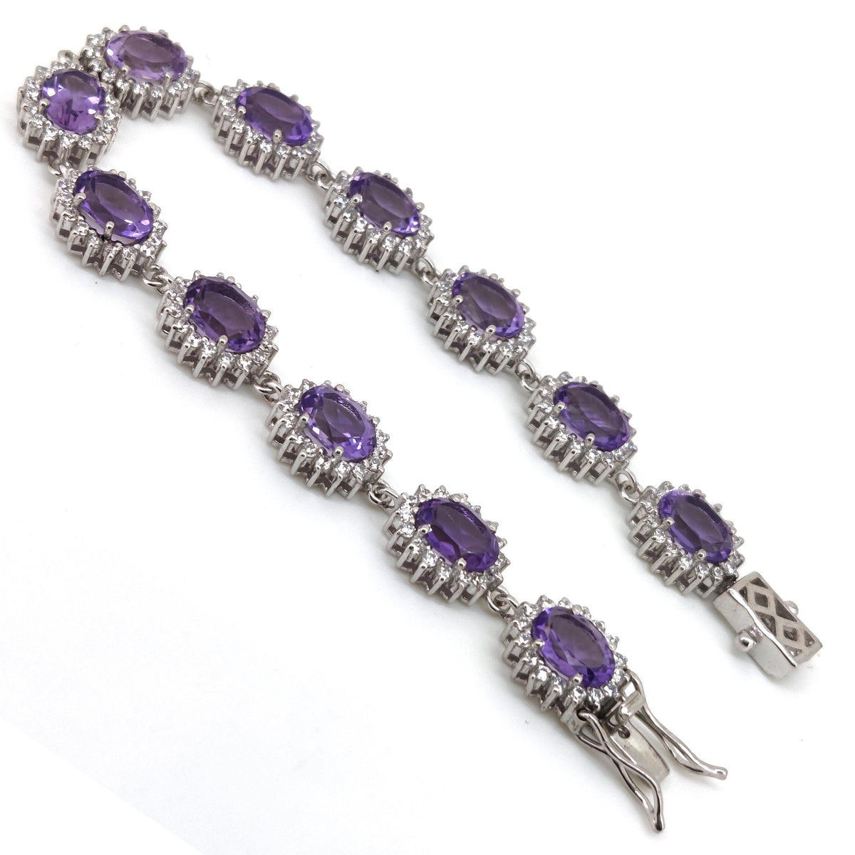 Natural Amethyst Tennis Bracelet, Sterling Silver, 6x8mm Oval Purple Gemstone, February Birthstone, Amethyst Jewelry