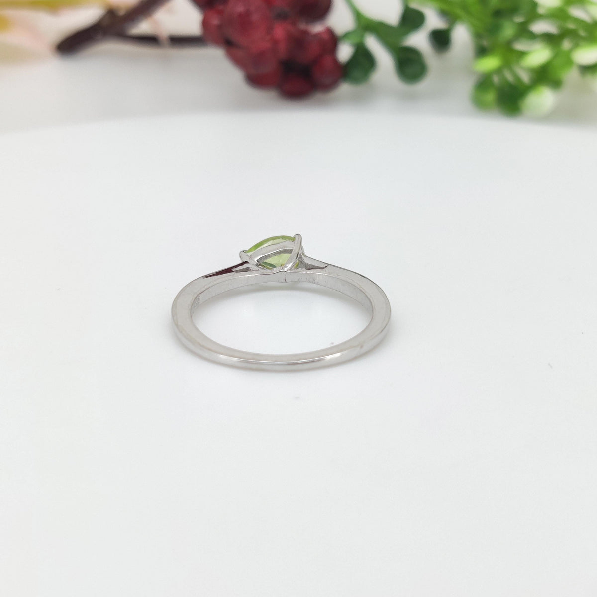 Peridot Sterling Silver Ring: Pear Gemstone Stacking Band Jewelry, August Birthstone Gift