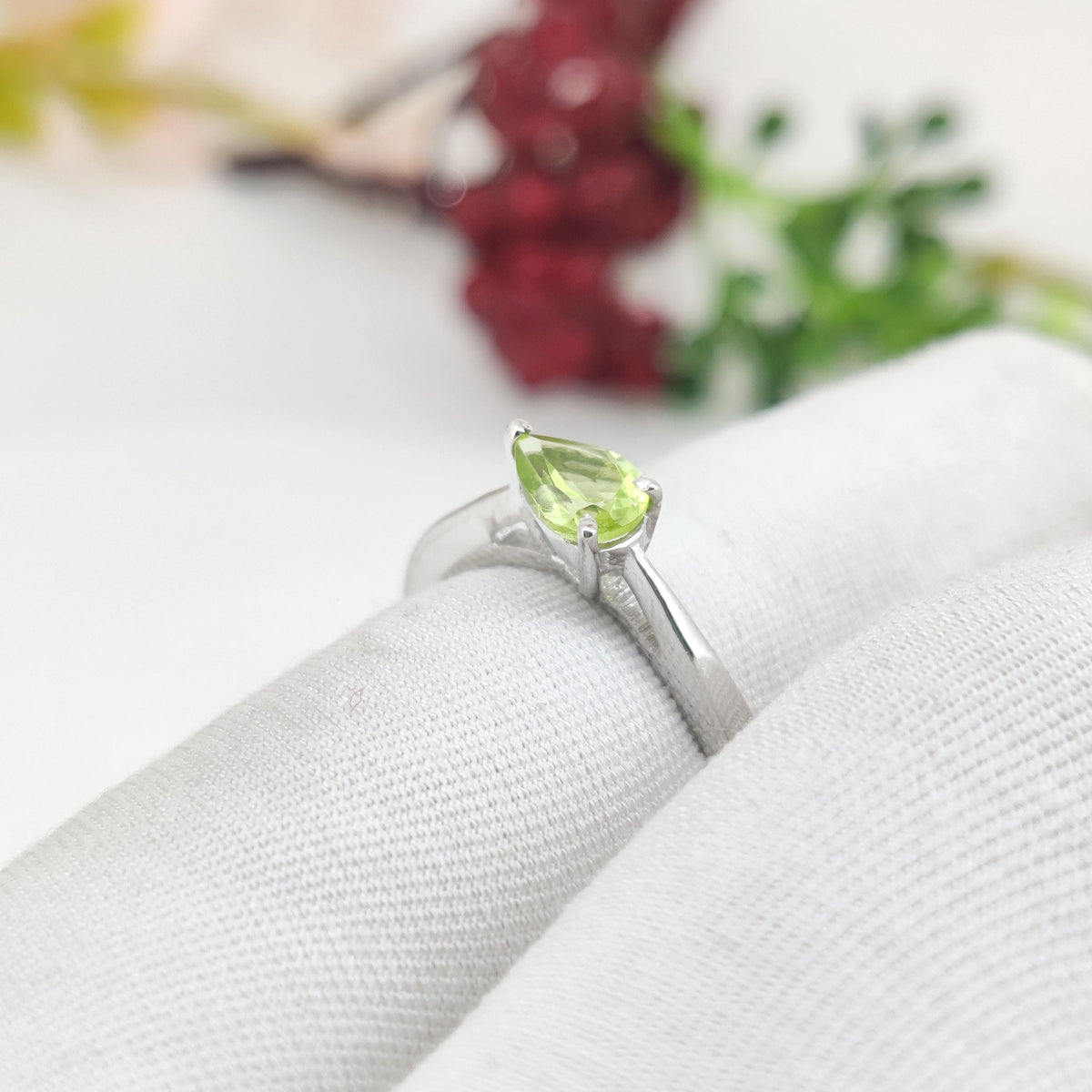 Peridot Sterling Silver Ring: Pear Gemstone Stacking Band Jewelry, August Birthstone Gift