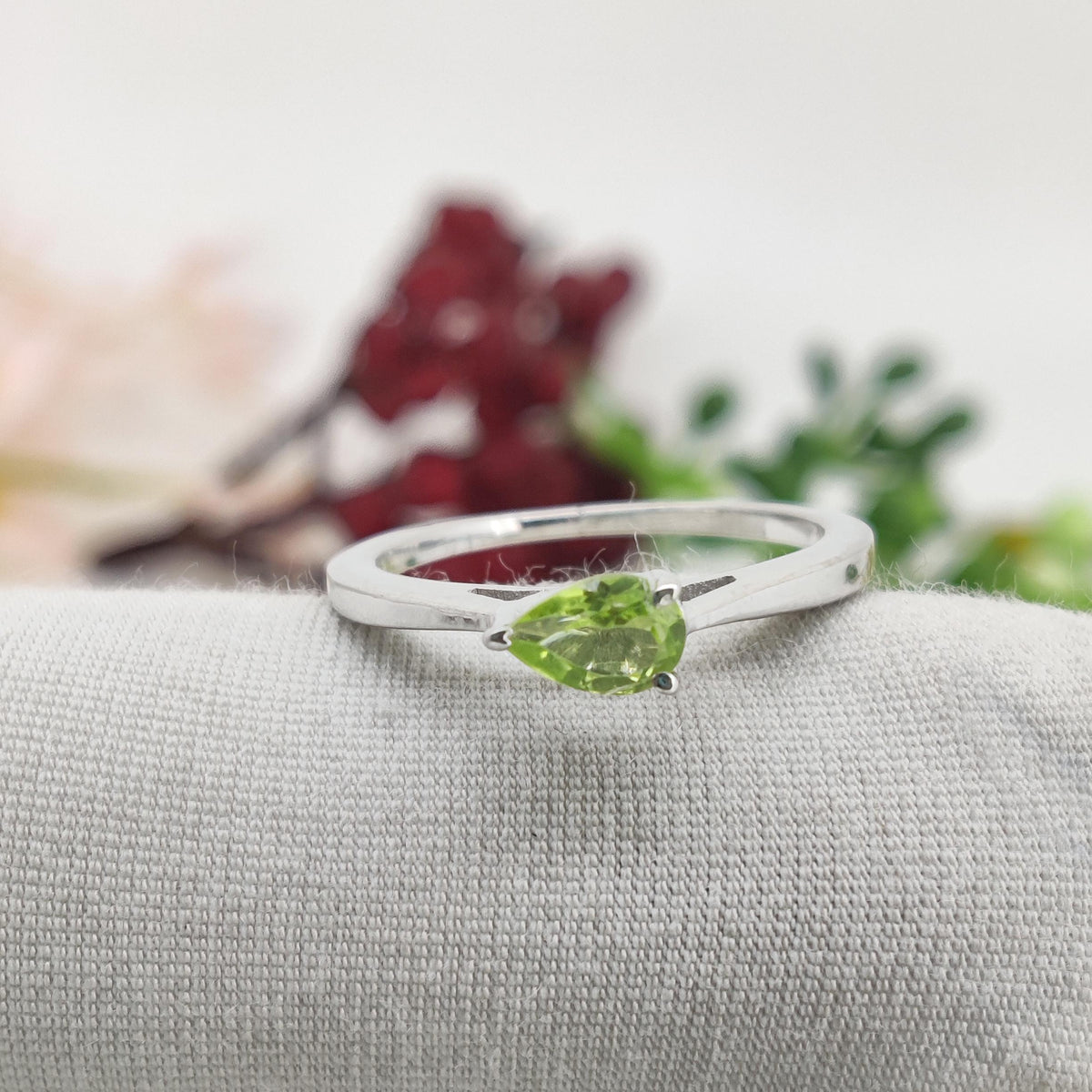 Peridot Sterling Silver Ring: Pear Gemstone Stacking Band Jewelry, August Birthstone Gift