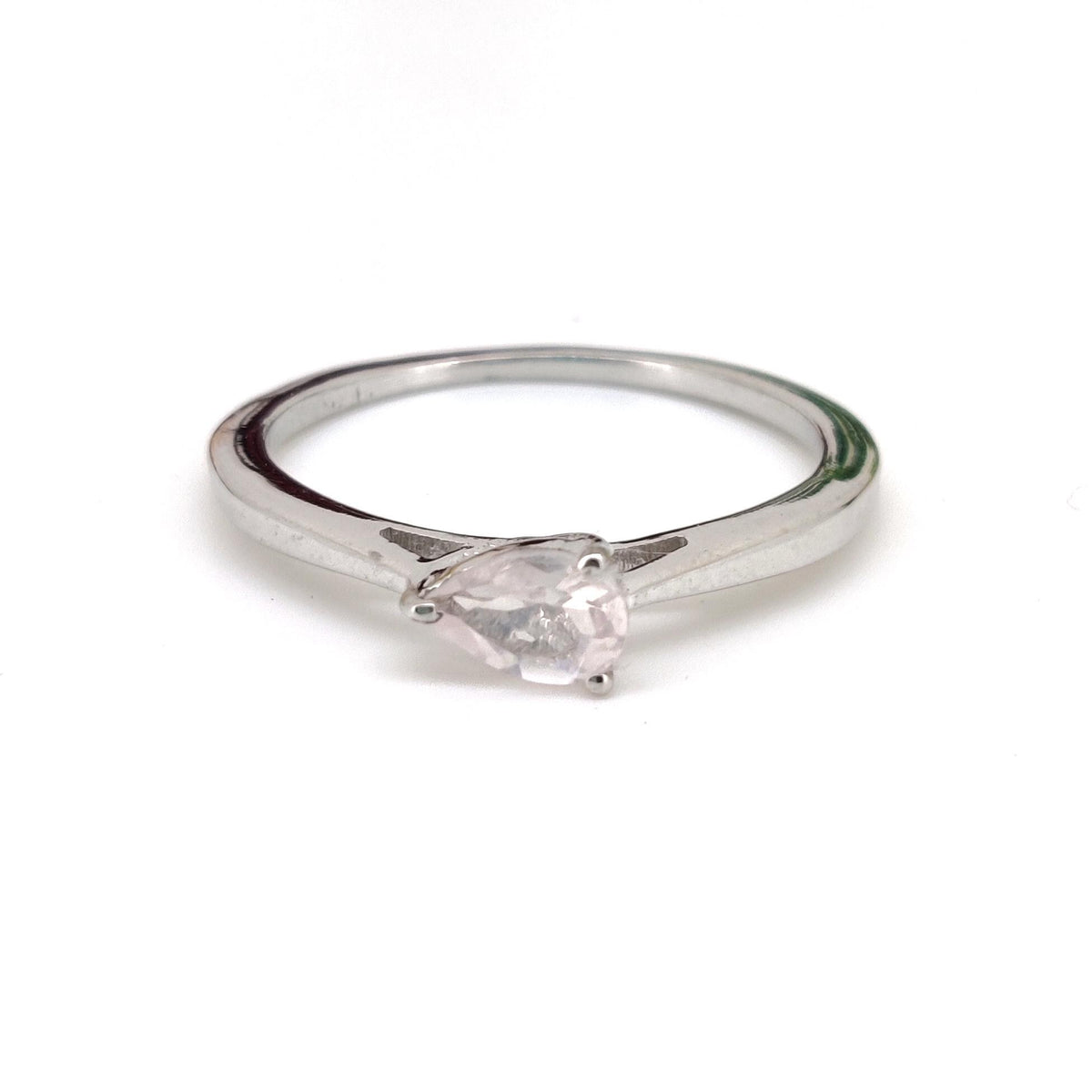 Rose Quartz Sterling Silver Ring: Pear Gemstone Stacking Band Jewelry, January Birthstone Gift