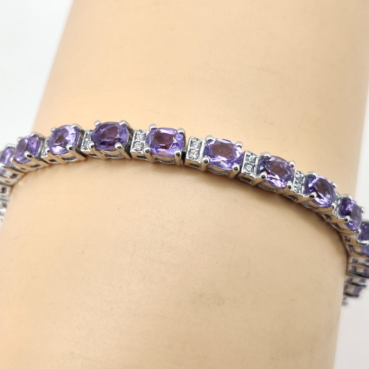 Natural Amethyst Tennis Bracelet-Sterling Silver-Oval Gemstone-February Birthstone, Gift For Her