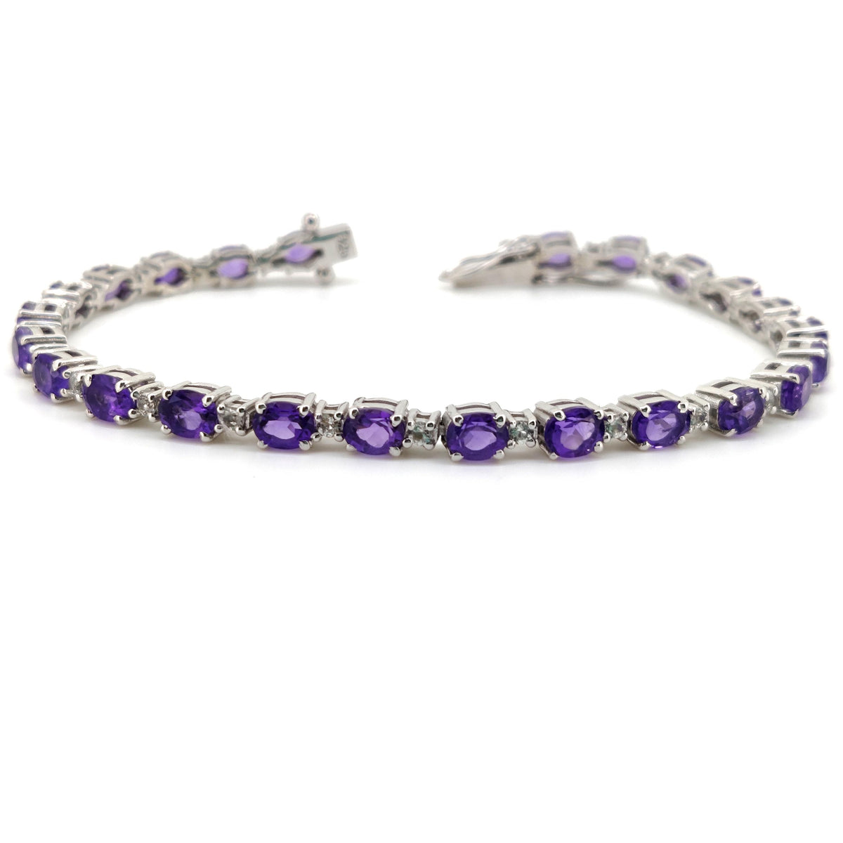 Natural Amethyst Tennis Bracelet-Sterling Silver- Amethyst Jewelry-Oval Gemstone-February Birthstone