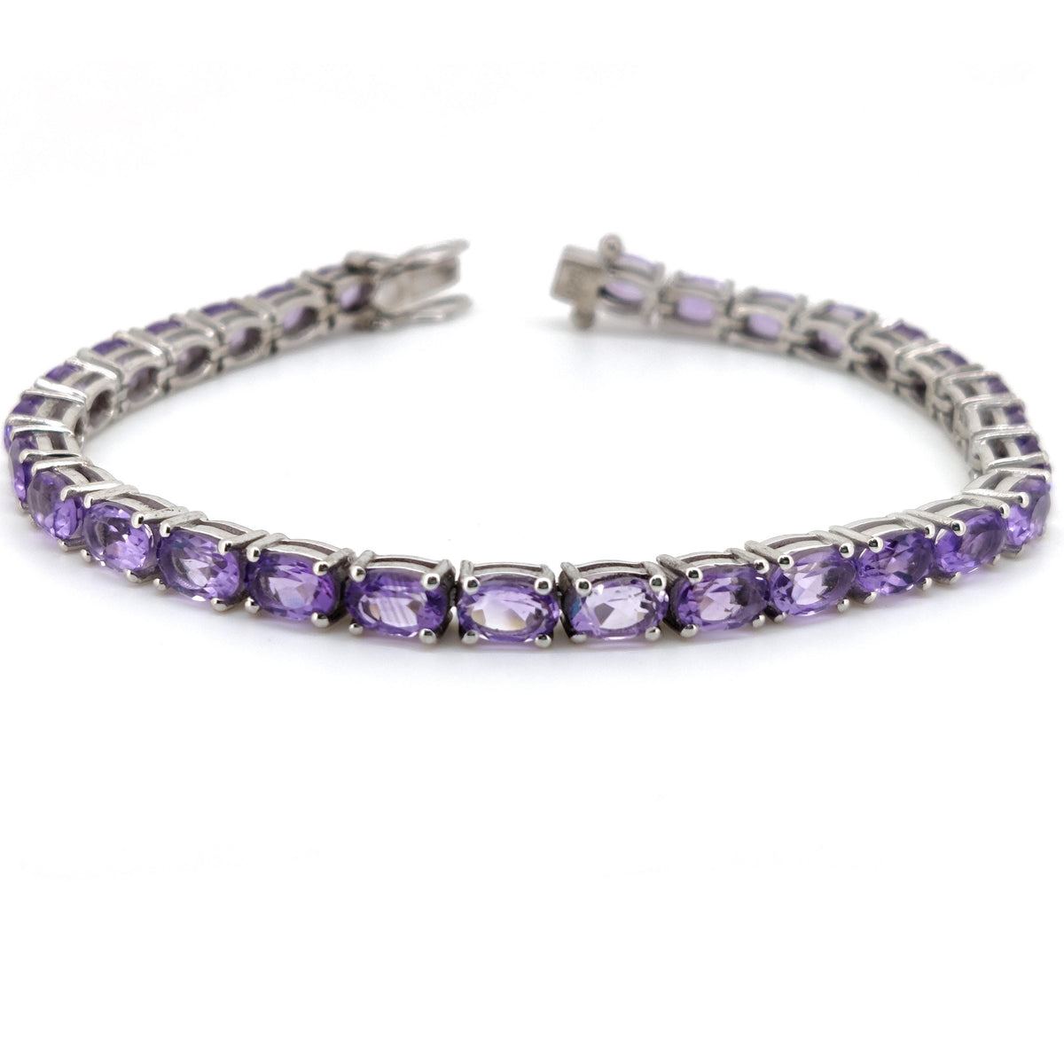 Natural Amethyst Tennis Bracelet-Sterling Silver- Amethyst Jewelry-Oval Gemstone-February Birthstone, Women Gift