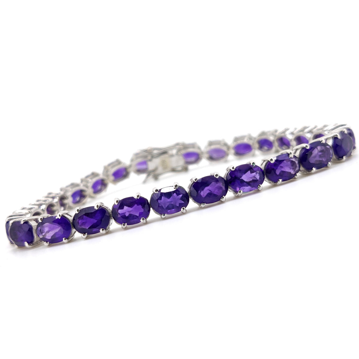 Amethyst Bracelet-925 Sterling Silver- Amethyst Jewelry-Oval Purple Stone-February Birthstone, Tennis Bracelet-Anniversary Gift