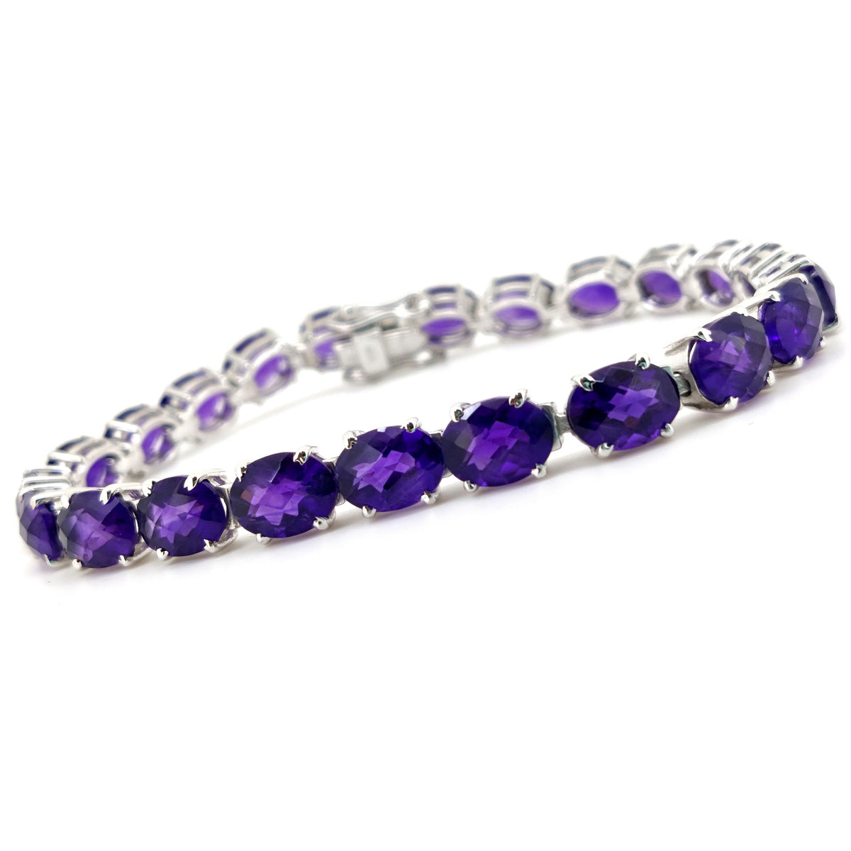 Genuine Amethyst Bracelet-925 Sterling Silver- Amethyst Jewelry-Oval Purple Stone-February Birthstone, Tennis Bracelet-Anniversary Gift