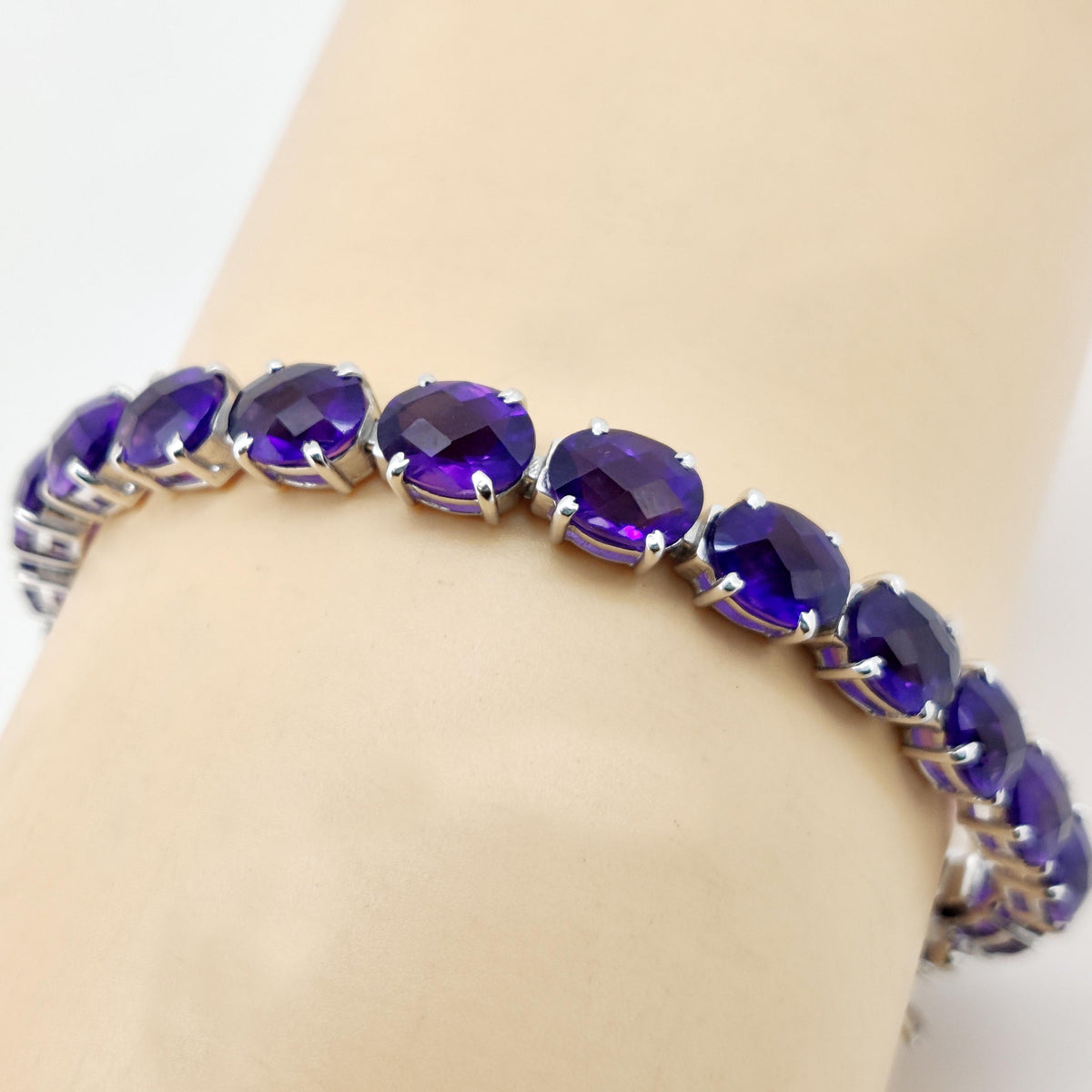 Genuine Amethyst Bracelet-925 Sterling Silver- Amethyst Jewelry-Oval Purple Stone-February Birthstone, Tennis Bracelet-Anniversary Gift