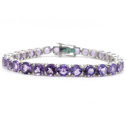 6mm Round Amethyst Tennis Bracelet, Sterling Silver, February Birthstone Jewelry