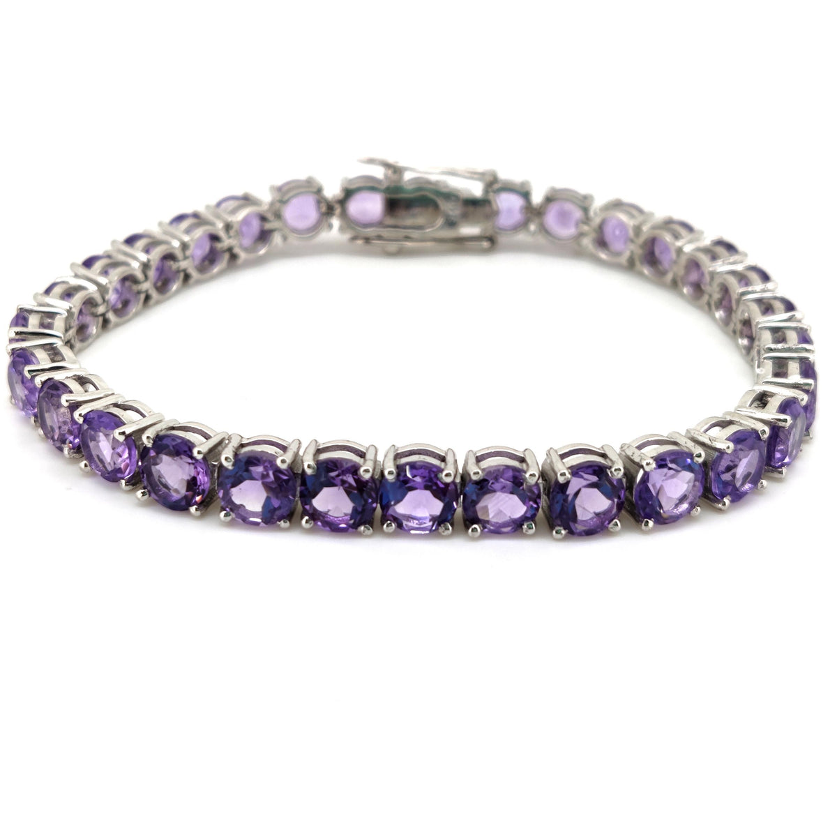 6mm Round Amethyst Tennis Bracelet, Sterling Silver, February Birthstone Jewelry
