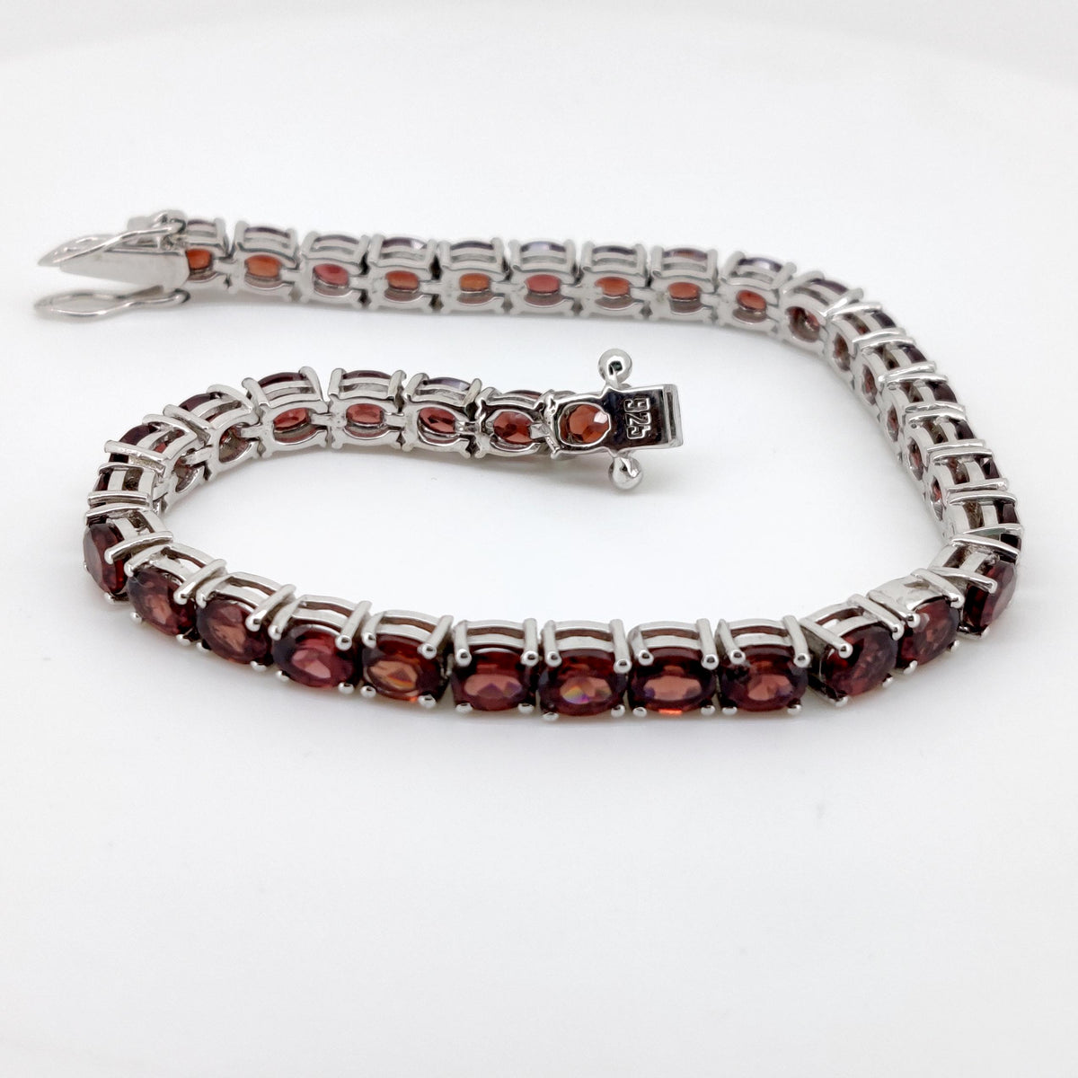 Natural Garnet Tennis Bracelet, 925 Sterling Silver, January Birthstone, Oval Red Gemstone Jewelry